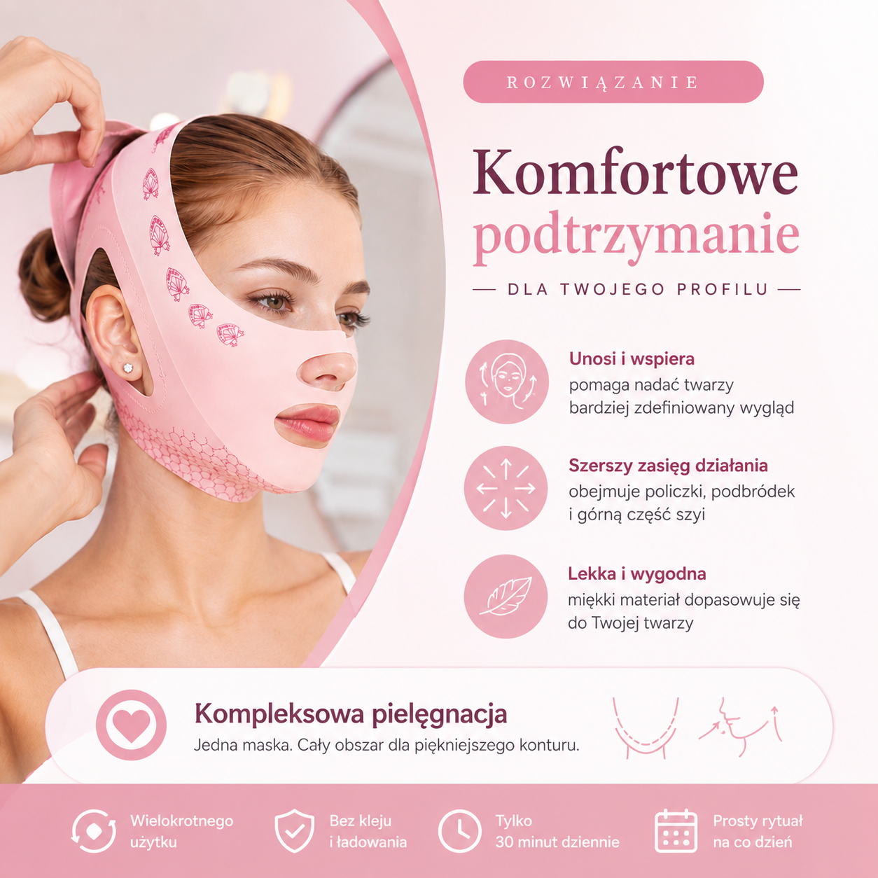 Kobieta zakładająca maskę Linea